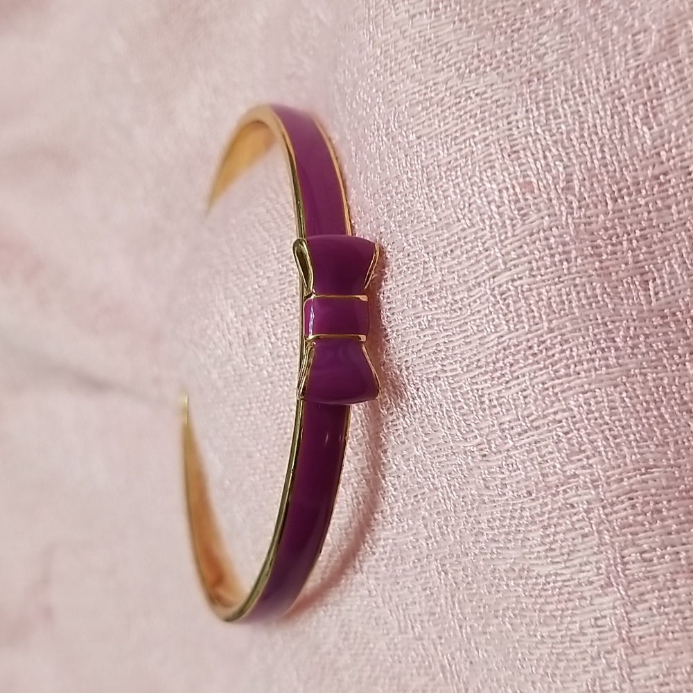 Kate Spade ~Take a Bow ~  12k Gold Plated with Purple Enamel Bangle Bracelet